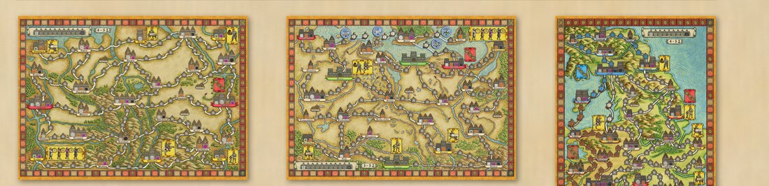 The Hanseatic League, Eastern Hanseatic League, and Britannia game boards side by side